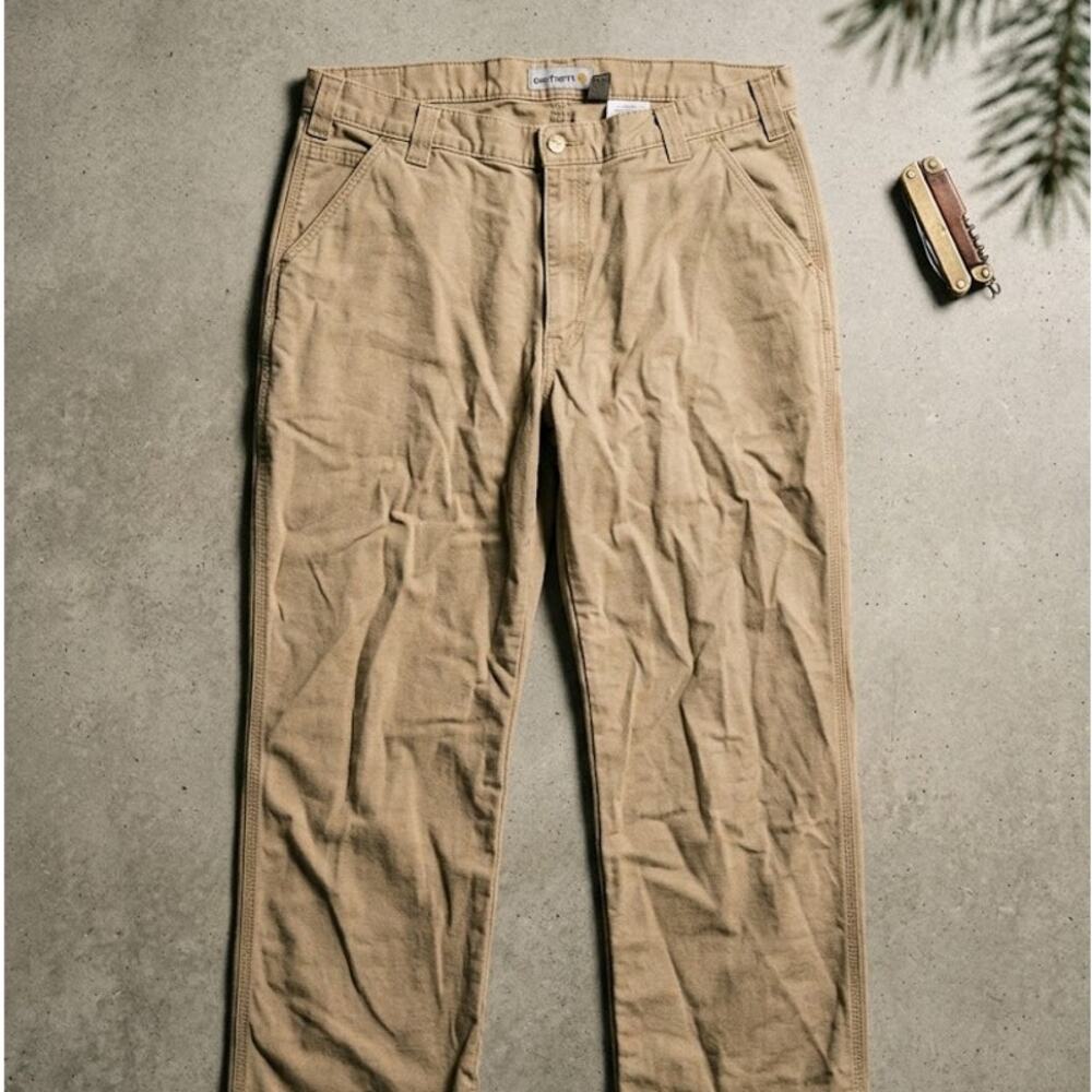 Carhartt Mens 38x30 Relaxed Fit Khaki Tan Canvas Work Pants Skater Streetwear
